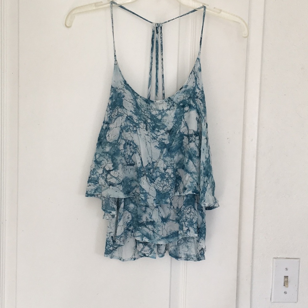 Tiered marble blue tank with low back